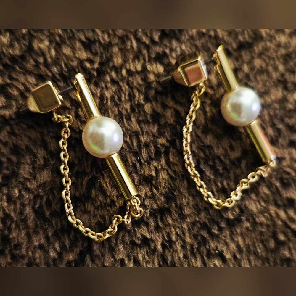 Elegant Gold and Pearl Chain Earrings